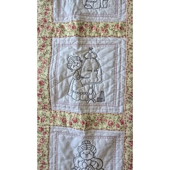 Sweet " Little Quilting Lady " Machine Embroidered Squares  On A Quilt 47x37" - Picture 12 of 16